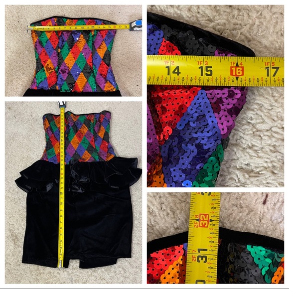 Vintage Julie Duroche for after five sequin velvet peplum dress 80s glam prom - Picture 7 of 9